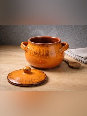 Vintage Mid-Century Italian Design Pot Soup Rustic Orange
